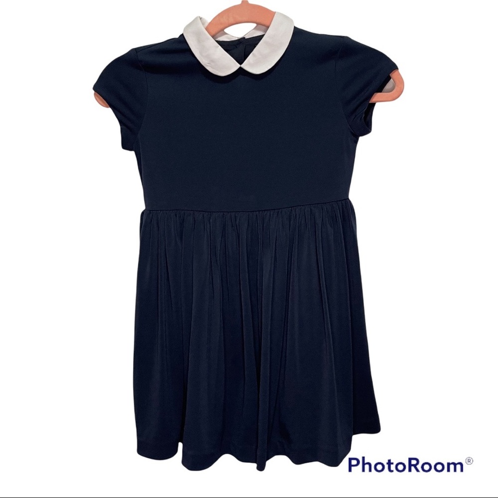 POLO RALPH LAUREN girls lined navy dress with white Peter Pan neck, size 6